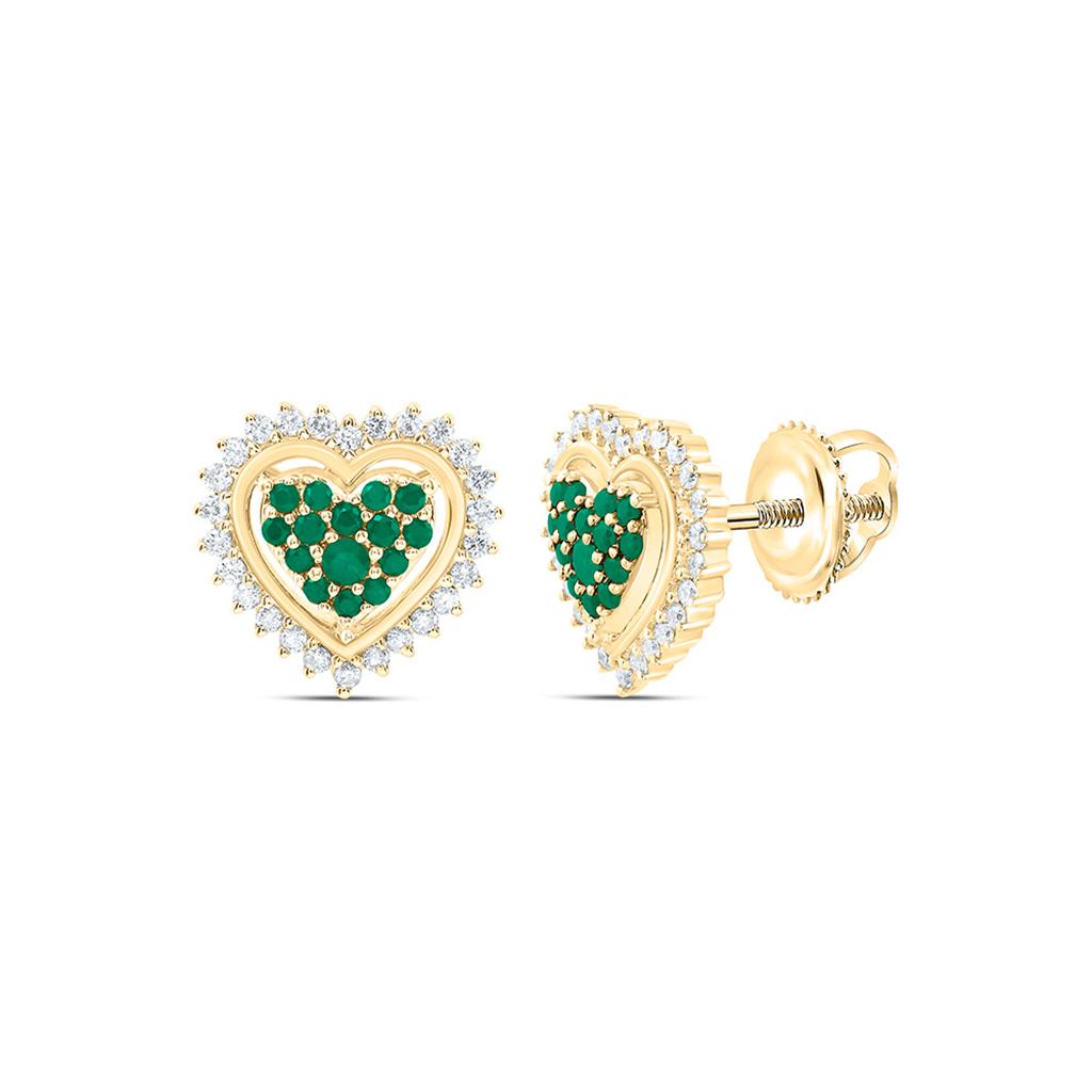 14K Yellow Gold 1/4 Cttw Natural Diamond Ana M 1/3 Cttw Round Ruby Natural Gem Heart Earring
