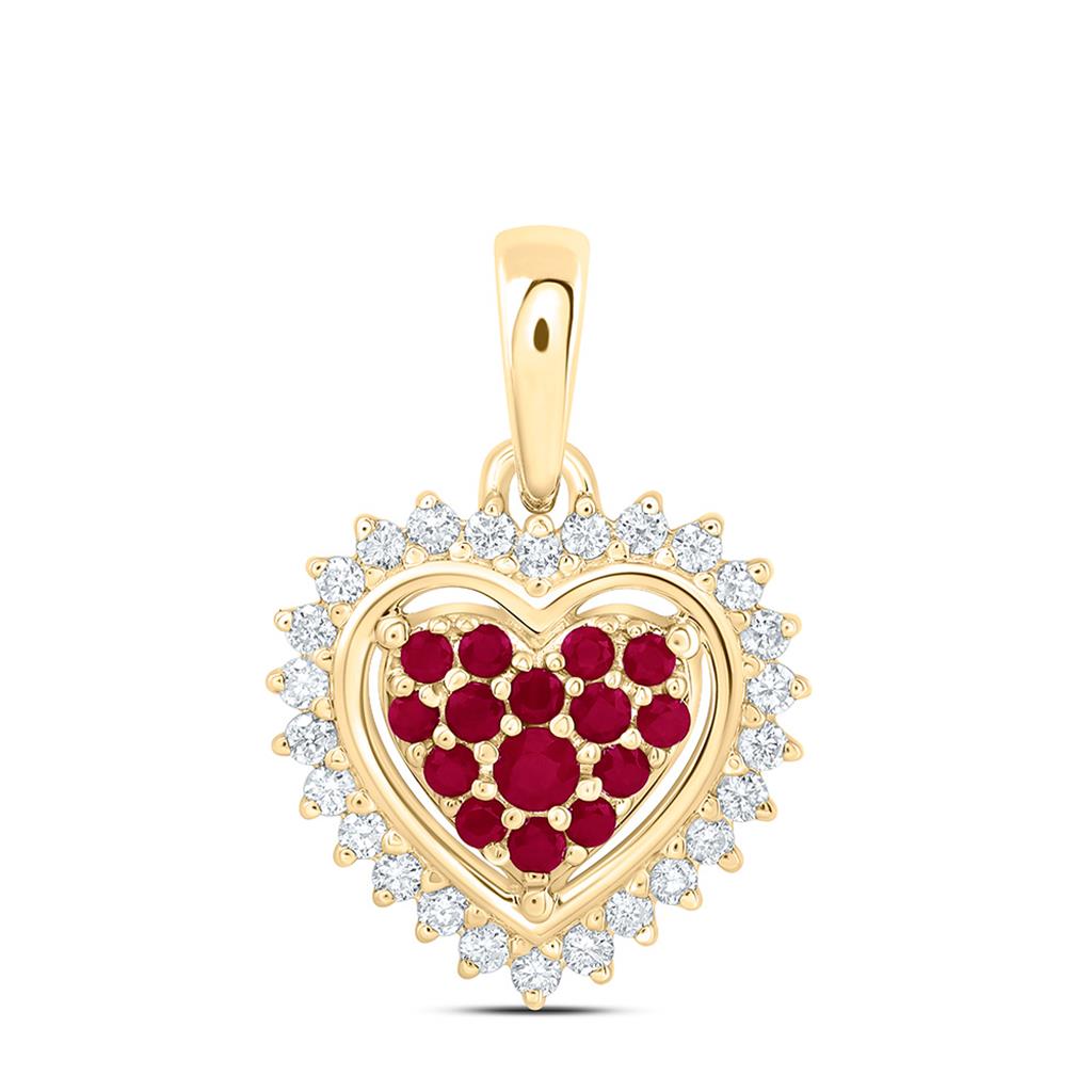 14K Yellow Gold 1/8 Cttw Natural Diamond Ana M Round Natural Gem Heart Pendant