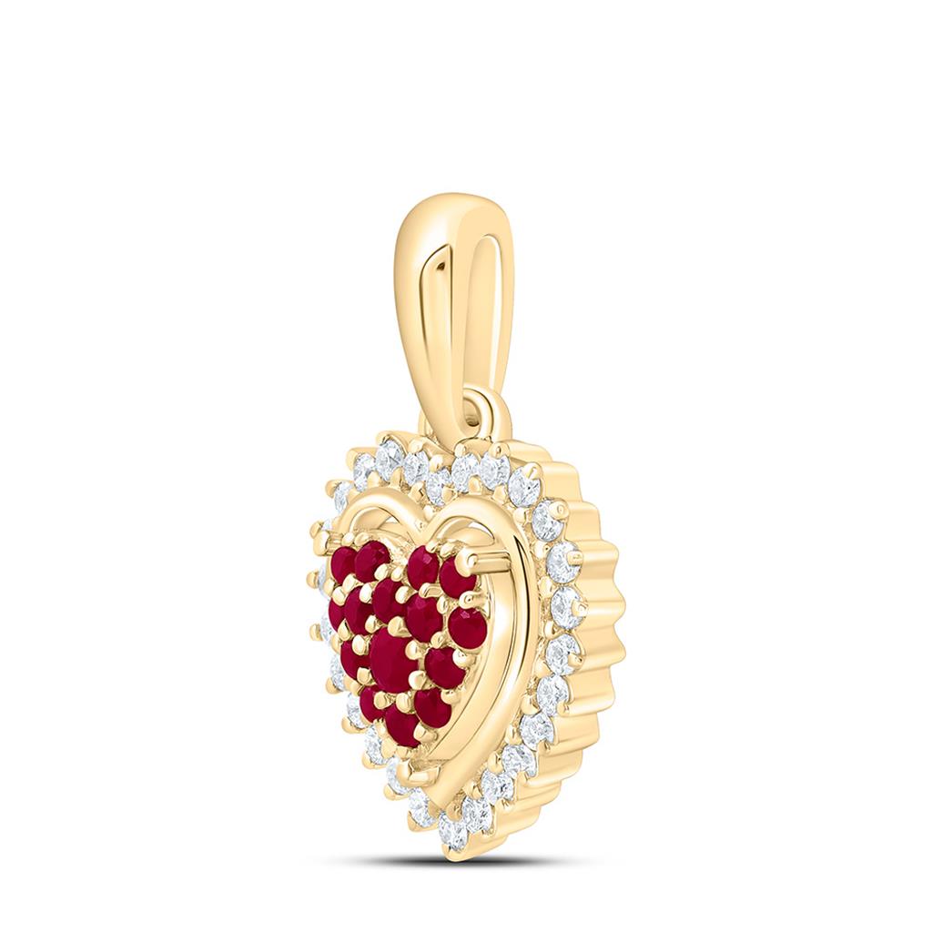 14K Yellow Gold 1/8 Cttw Natural Diamond Ana M Round Natural Gem Heart Pendant