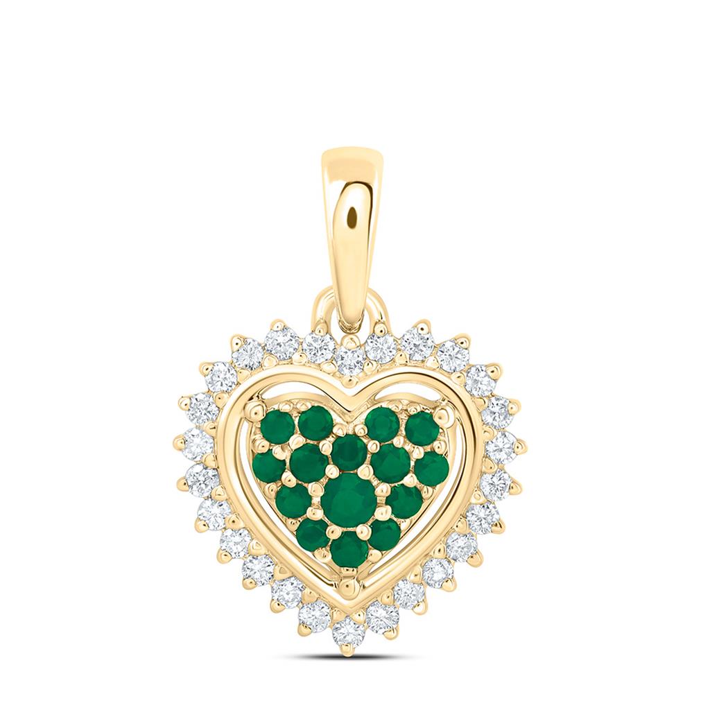 14K Yellow Gold 1/8 Cttw Natural Diamond Ana M Round Natural Gem Heart Pendant
