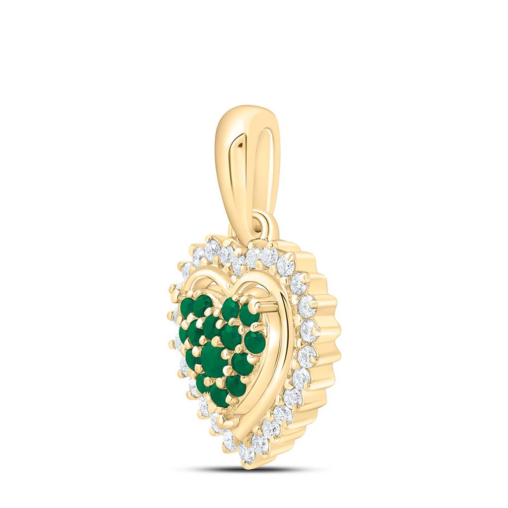 14K Yellow Gold 1/8 Cttw Natural Diamond Ana M Round Natural Gem Heart Pendant