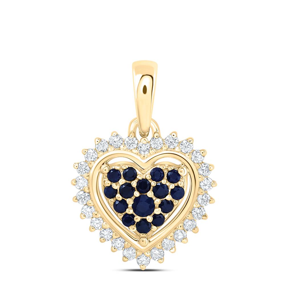 14K Yellow Gold 1/8 Cttw Natural Diamond Ana M Round Natural Gem Heart Pendant