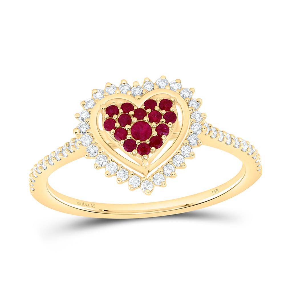 14K Yellow Gold 1/4 Cttw Natural Diamond Ana M Round Natural Gem Heart Ring