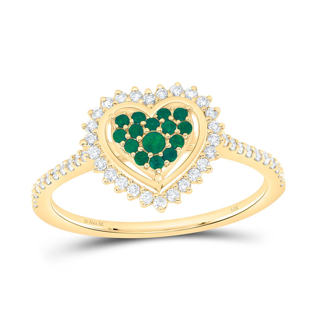 14K Yellow Gold 1/4 Cttw Natural Diamond Ana M Round Natural Gem Heart Ring