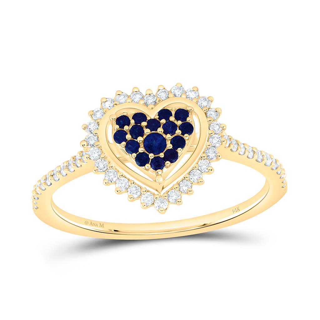 14K Yellow Gold 1/4 Cttw Natural Diamond Ana M Round Natural Gem Heart Ring