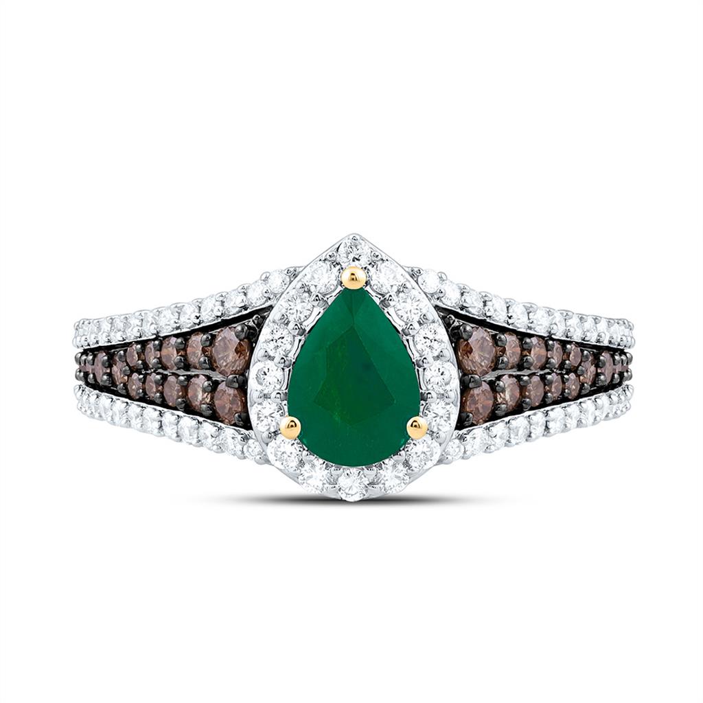14K Yellow Gold 3/4 Cttw Natural Diamond Ana M Cognac Natural, 7 x 5 Mm Natural Gem Pear Ring