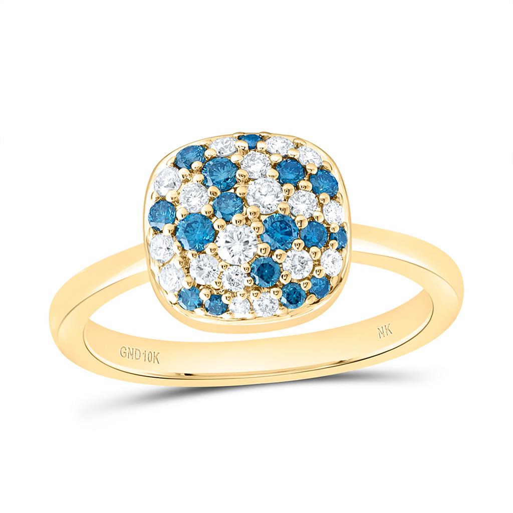 10K Yellow Gold 1/2 Cttw Natural Diamond Fashion Gem Cushion Ring