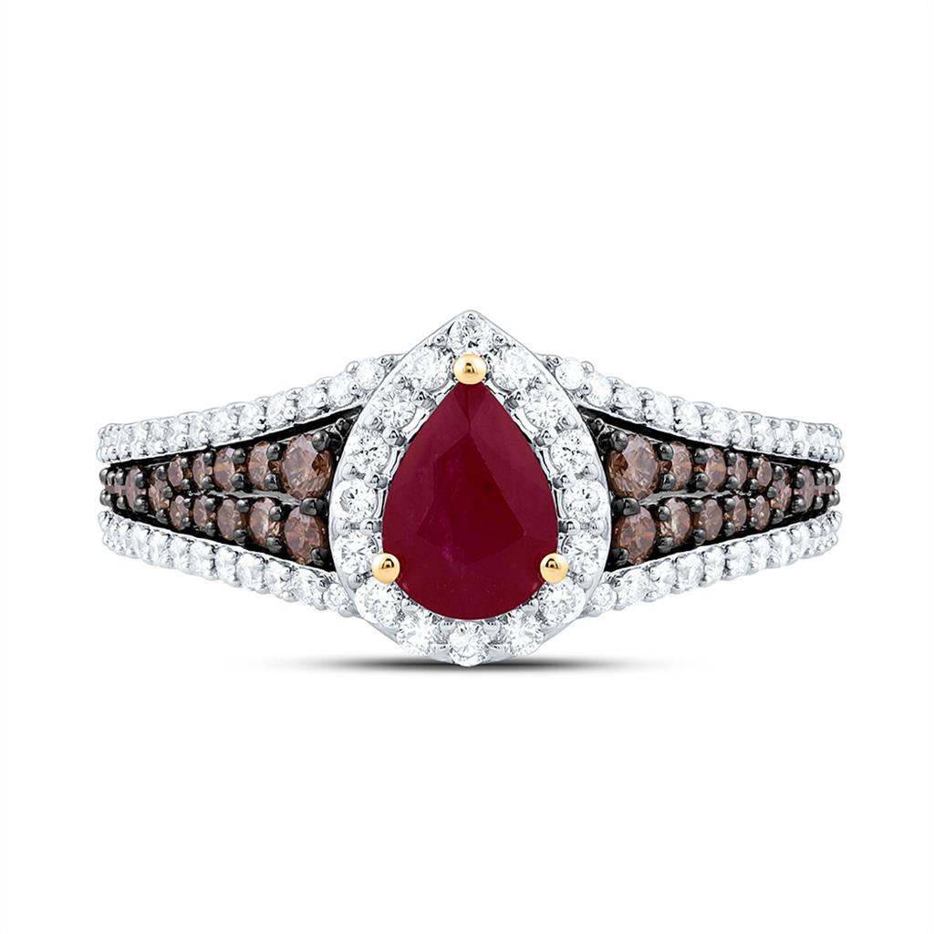 14K Yellow Gold 3/4 Cttw Natural Diamond Ana M Cognac Natural, 7 x 5 Mm Natural Gem Pear Ring