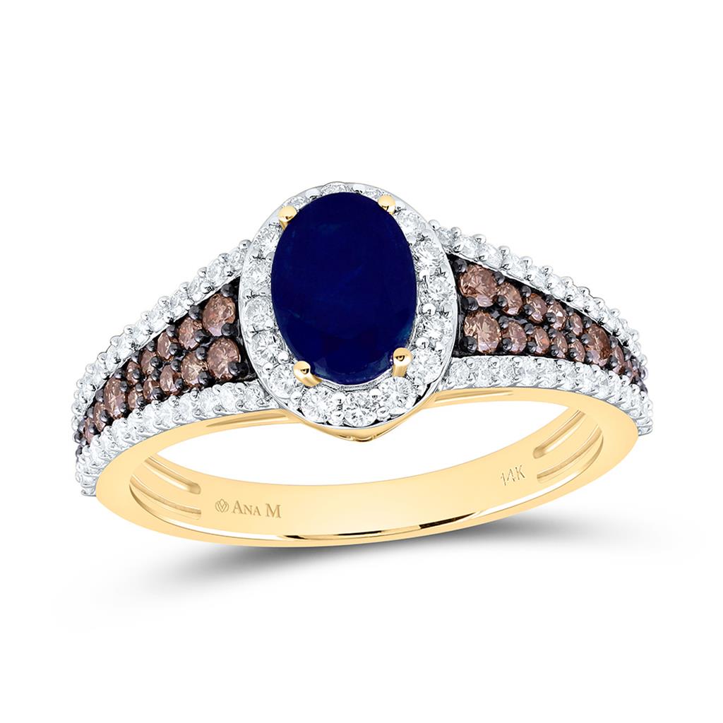 14K Yellow Or Rose Gold 5/8 Cttw Natural Diamond Ana M Cognac Natural, 7 x 5 Mm Natural Gem Oval Ring