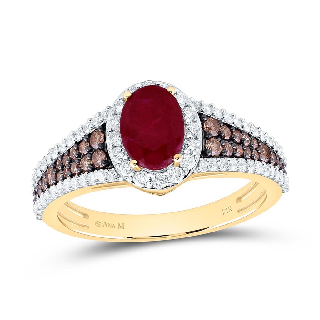 14K Yellow Or Rose Gold 5/8 Cttw Natural Diamond Ana M Cognac Natural, 7 x 5 Mm Natural Gem Oval Ring