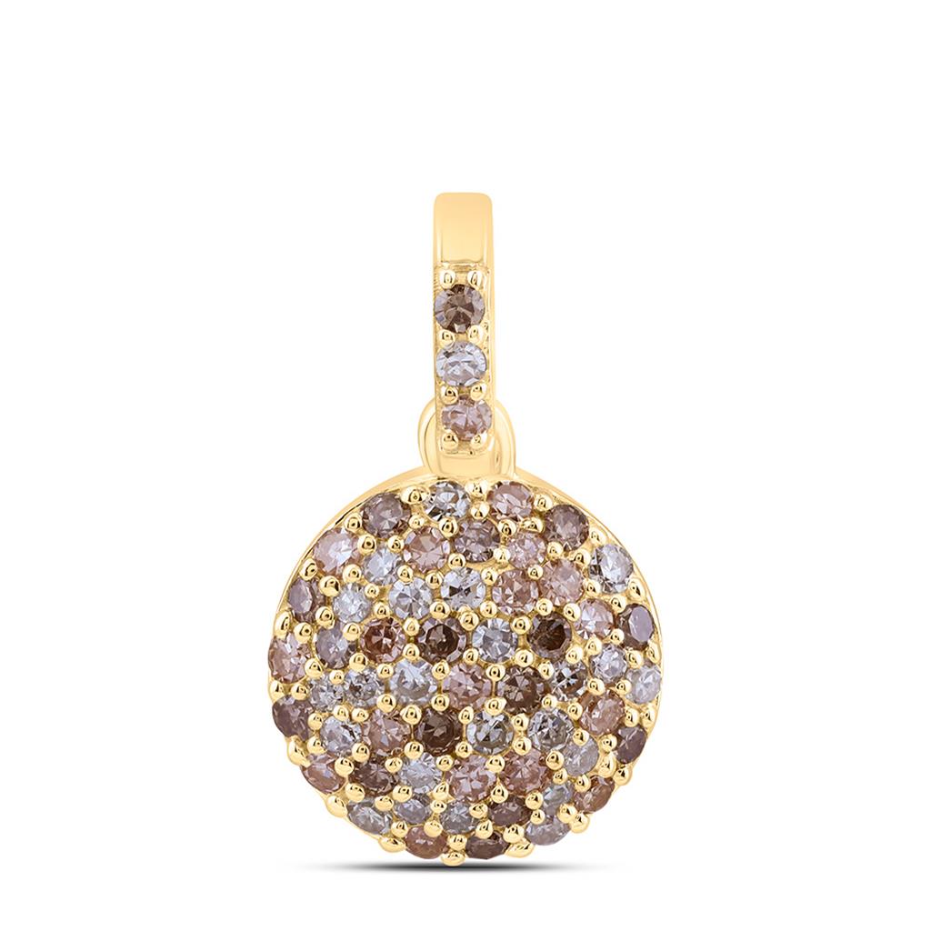 10K Yellow Gold 1/3 Cttw Natural Diamond Fashion Ombre Diamond Round Pendant