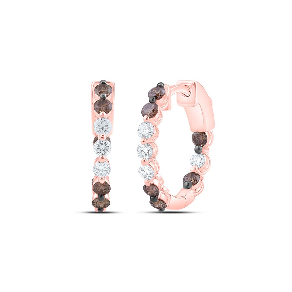 10K Yellow Or Rose Gold 1 Cttw Natural Diamond Fashion Cognac Natural Hoop Earring