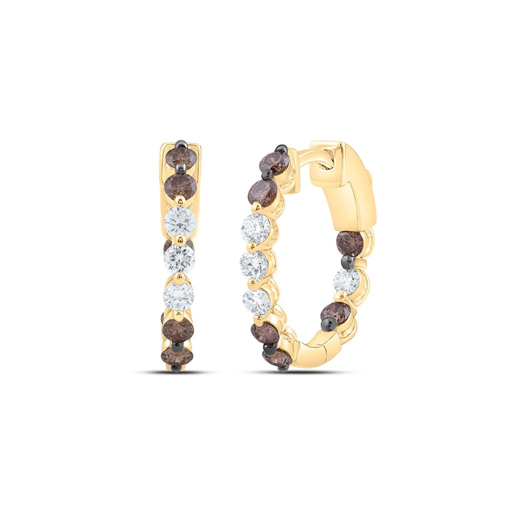 14K Yellow Gold 1 Cttw Natural Diamond Fashion Cognac Natural Hoop Earring