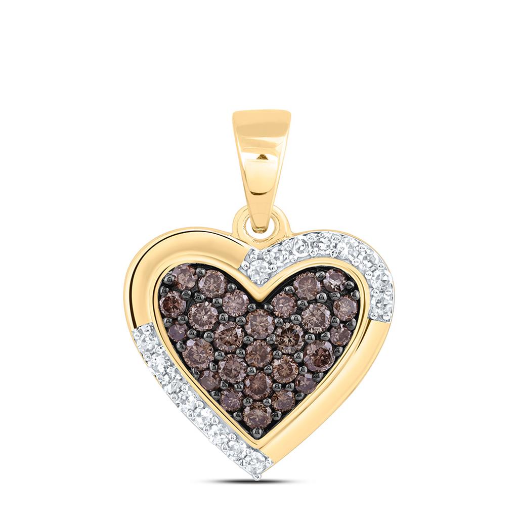 10K Yellow Gold 1/3 Cttw Natural Diamond Fashion Cognac Natural Heart Pendant