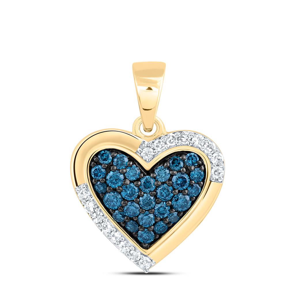 14K Yellow Or White Gold 3/8 Cttw Natural Diamond Fashion Blue Diamond Heart Pendant