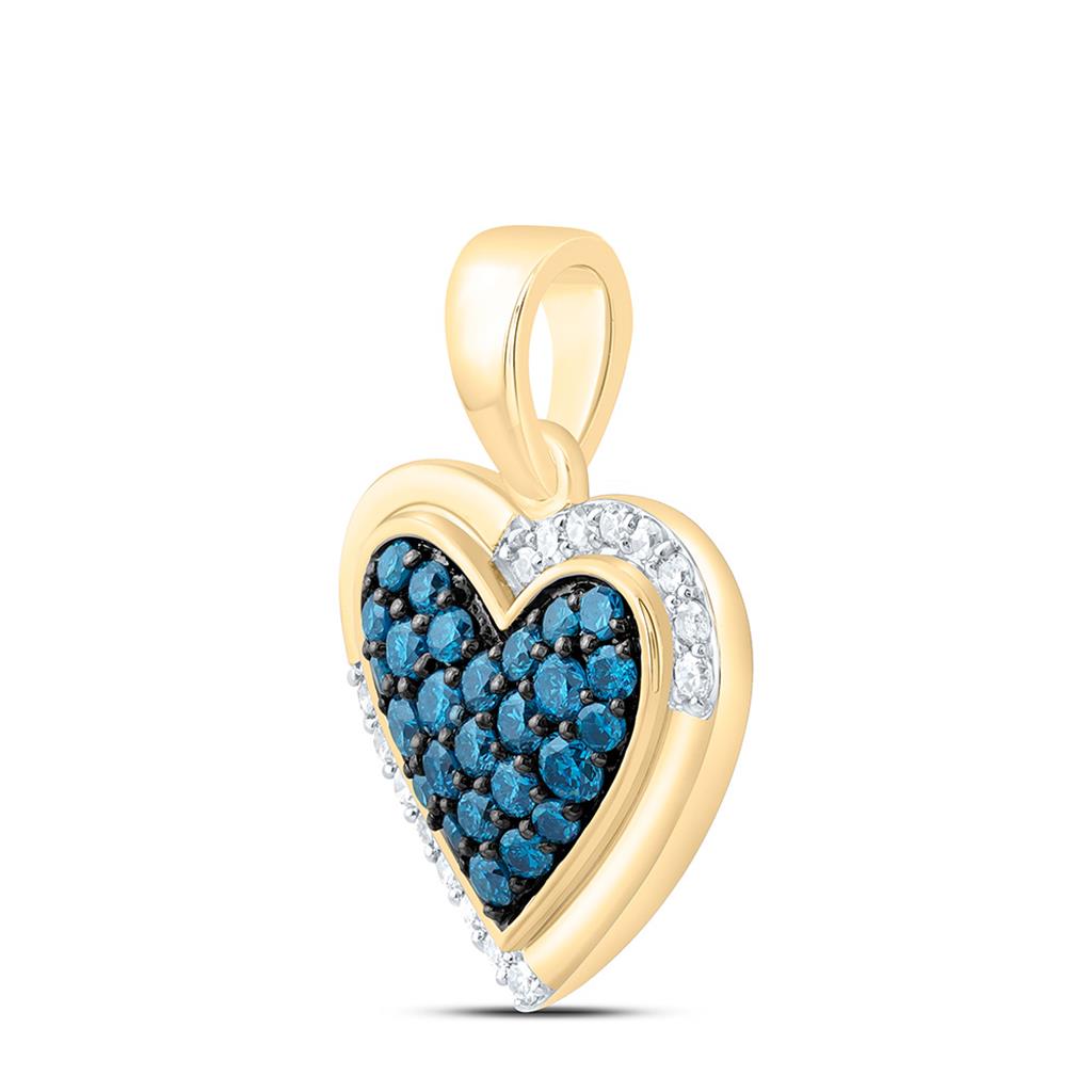14K Yellow Or White Gold 3/8 Cttw Natural Diamond Fashion Blue Diamond Heart Pendant