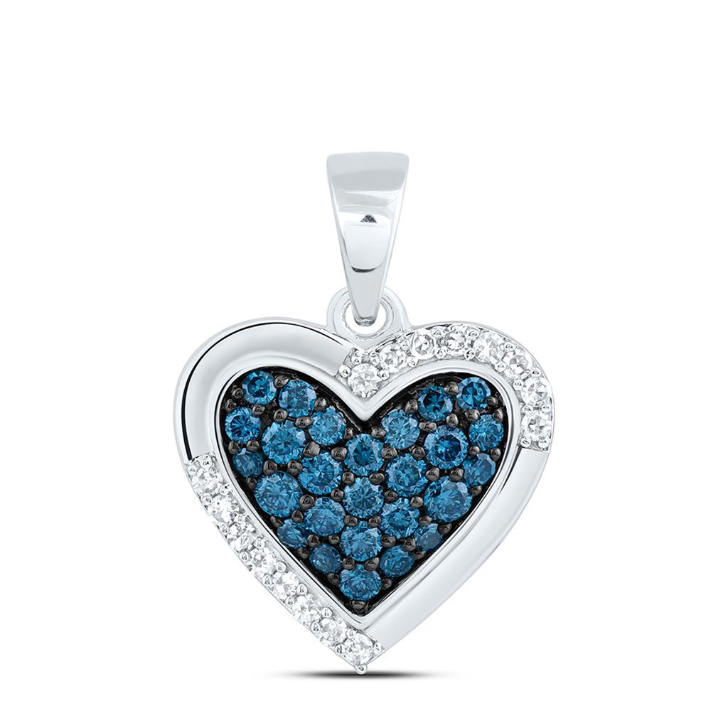 14K Yellow Or White Gold 3/8 Cttw Natural Diamond Fashion Blue Diamond Heart Pendant