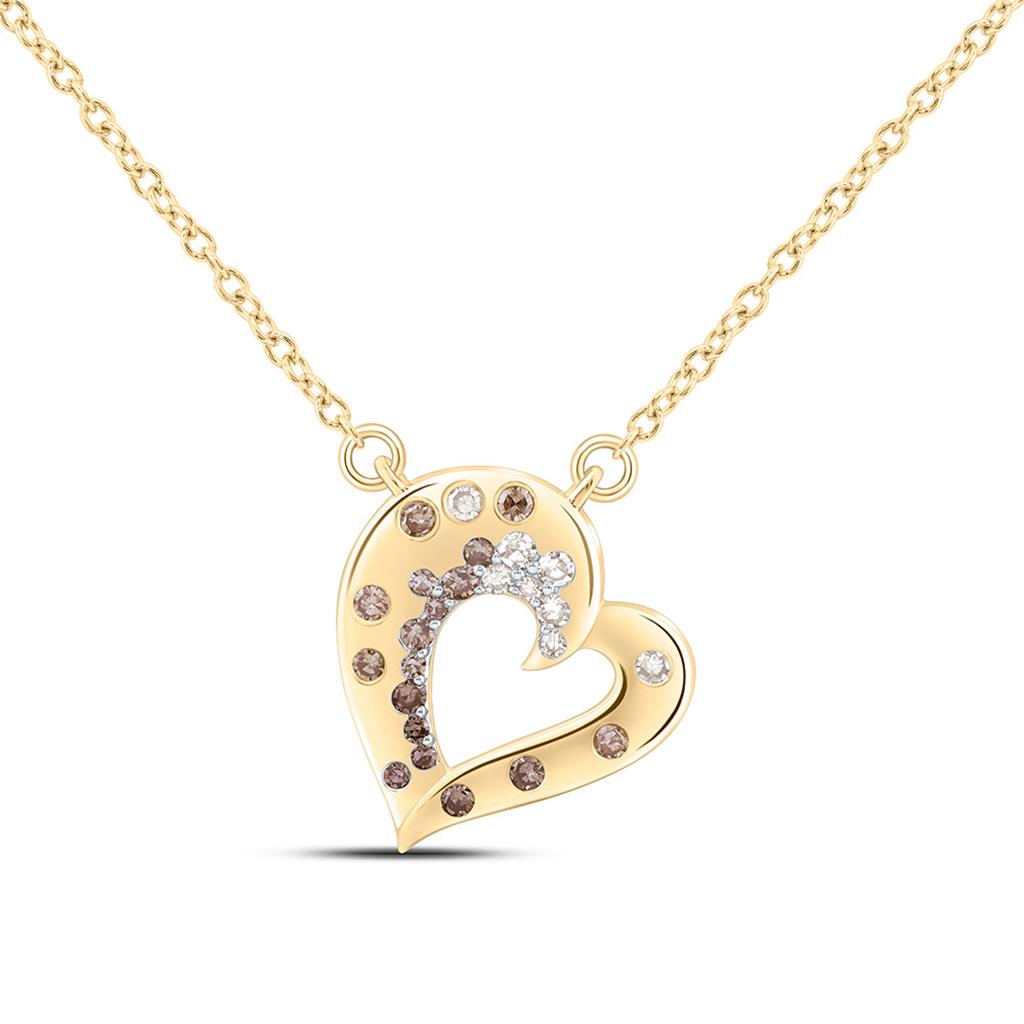 10K Yellow Gold 1/8 Cttw Natural Diamond Fashion Ombre Diamond Heart Necklace (18 Inch)