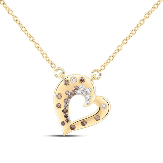 10K Yellow Gold 1/8 Cttw Natural Diamond Fashion Ombre Diamond Heart Necklace (18 Inch)
