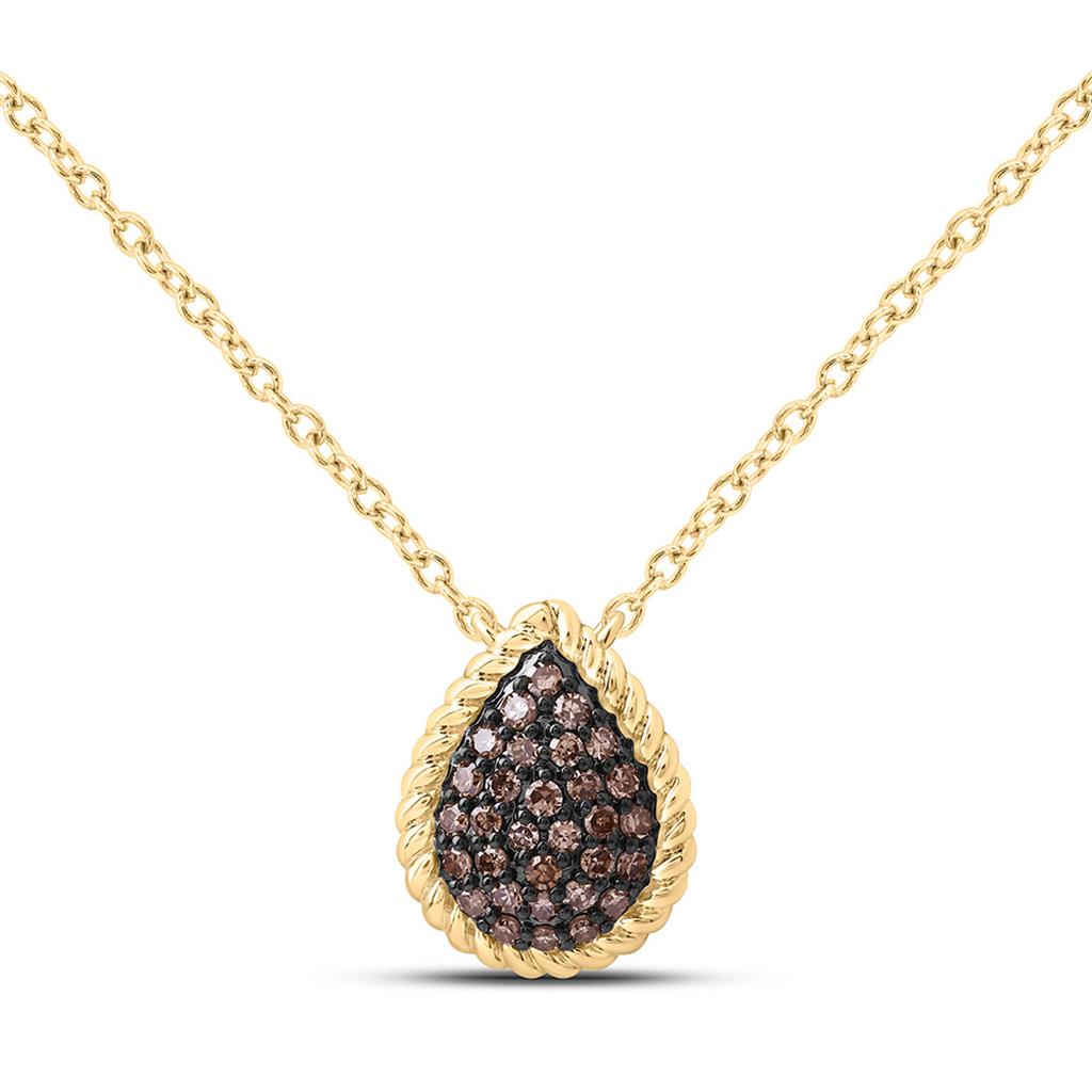 14K Yellow Gold 1/5 Cttw Natural Diamond Fashion Cognac Natural Pear Necklace (18 Inch)