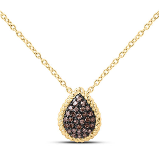 14K Yellow Gold 1/5 Cttw Natural Diamond Fashion Cognac Natural Pear Necklace (18 Inch)