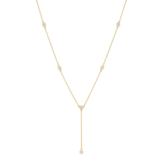 14K Yellow Gold 5/8 Cttw Natural Diamond Ana M Fashion Necklace (18 Inch + 1 1/2 Inch Chain)