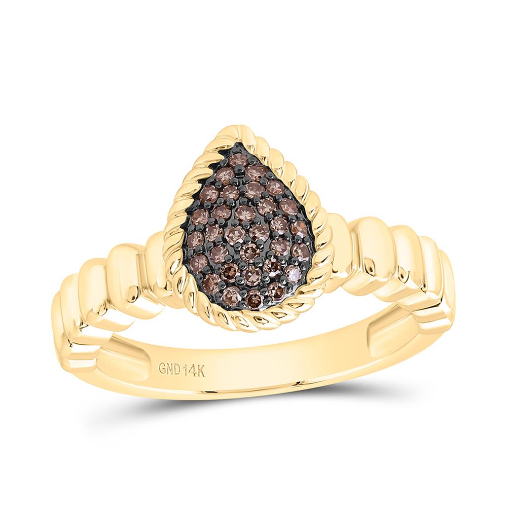 14K Yellow Gold 1/5 Cttw Natural Diamond Fashion Cognac Natural Pear Ring
