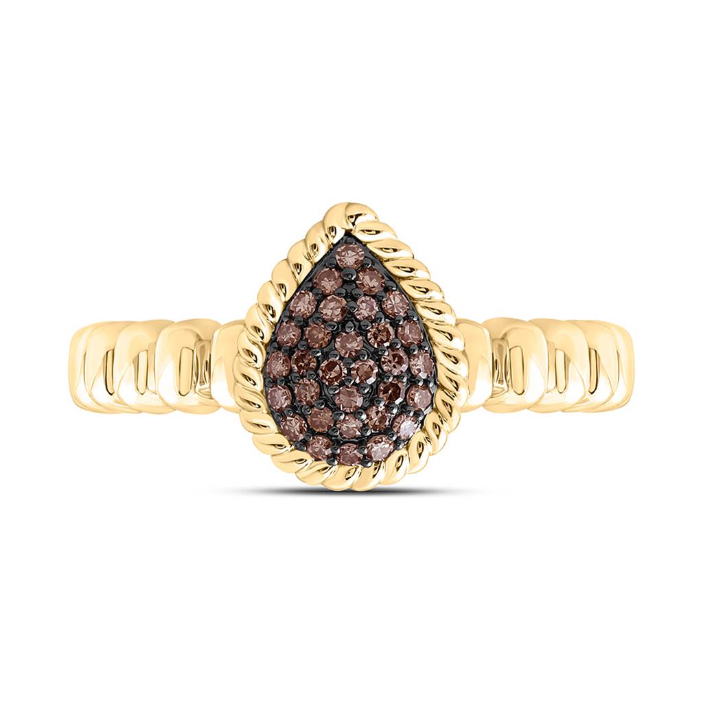 14K Yellow Gold 1/5 Cttw Natural Diamond Fashion Cognac Natural Pear Ring