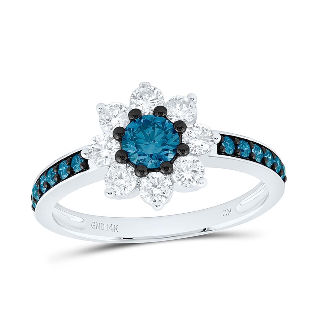 14K Yellow Or White Or Rose Gold 1 Cttw Natural Diamond  1/3 Cttw Round Gem Fashion Flower Ring