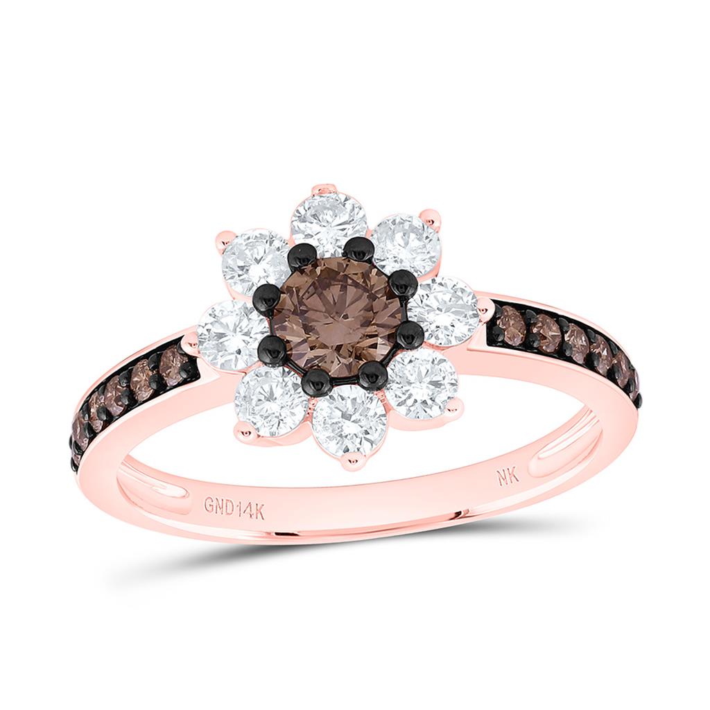 14K Yellow Or White Or Rose Gold 1 Cttw Natural Diamond  1/3 Cttw Round Gem Fashion Flower Ring
