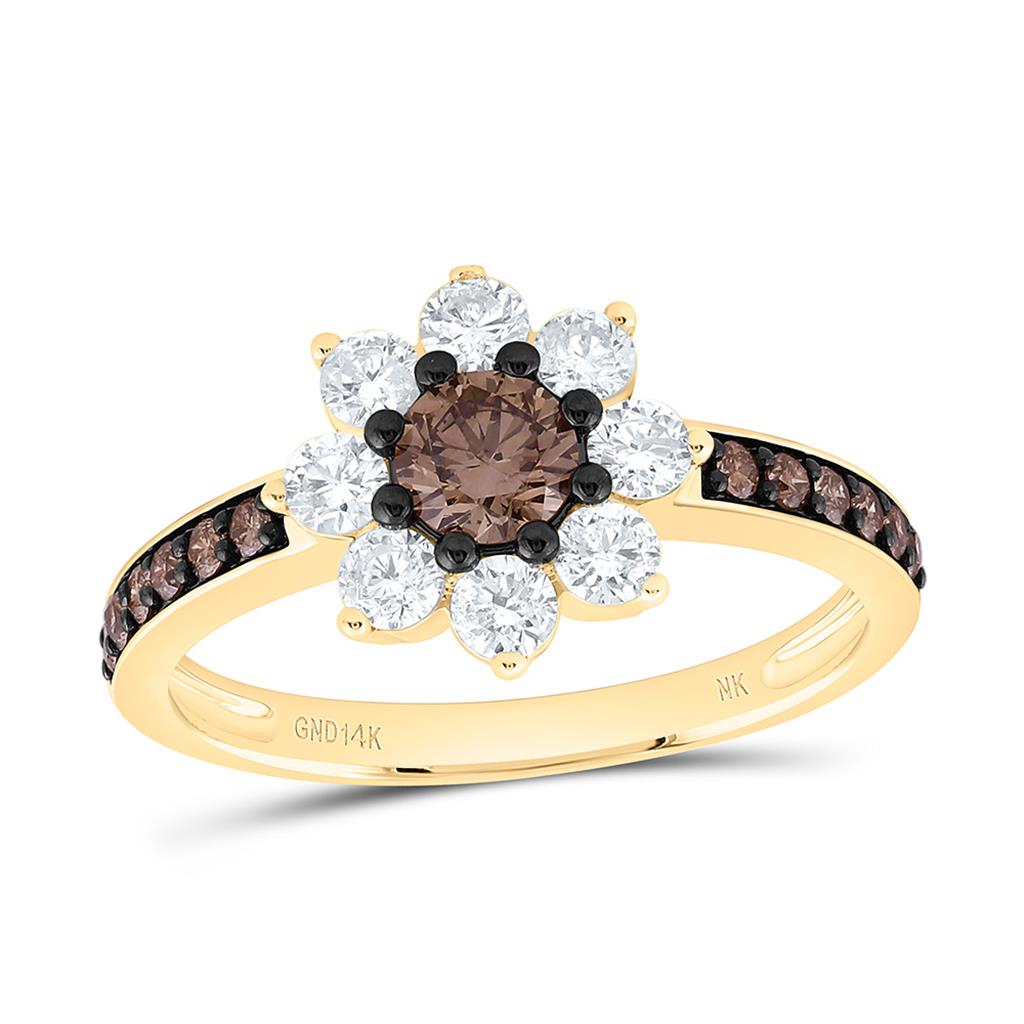 14K Yellow Or White Or Rose Gold 1 Cttw Natural Diamond  1/3 Cttw Round Gem Fashion Flower Ring
