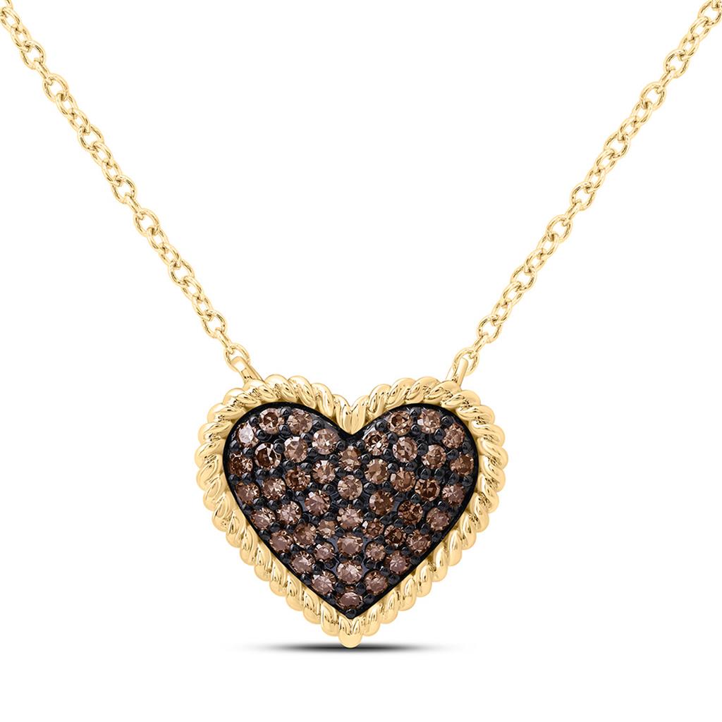 14K Yellow Gold 1/4 Cttw Natural Diamond Fashion Cognac Natural Heart Necklace (18 Inch)