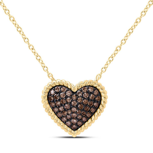 14K Yellow Gold 1/4 Cttw Natural Diamond Fashion Cognac Natural Heart Necklace (18 Inch)