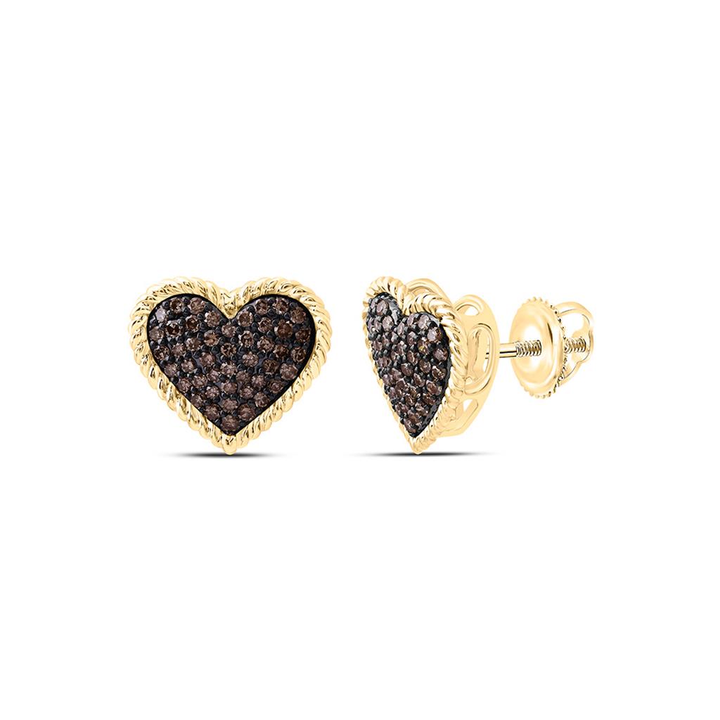 14K Yellow Gold 3/8 Cttw Natural Diamond Fashion Cognac Natural Heart Earring