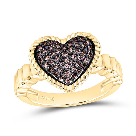 14K Yellow Gold 1/4 Cttw Natural Diamond Fashion Cognac Natural Heart Ring