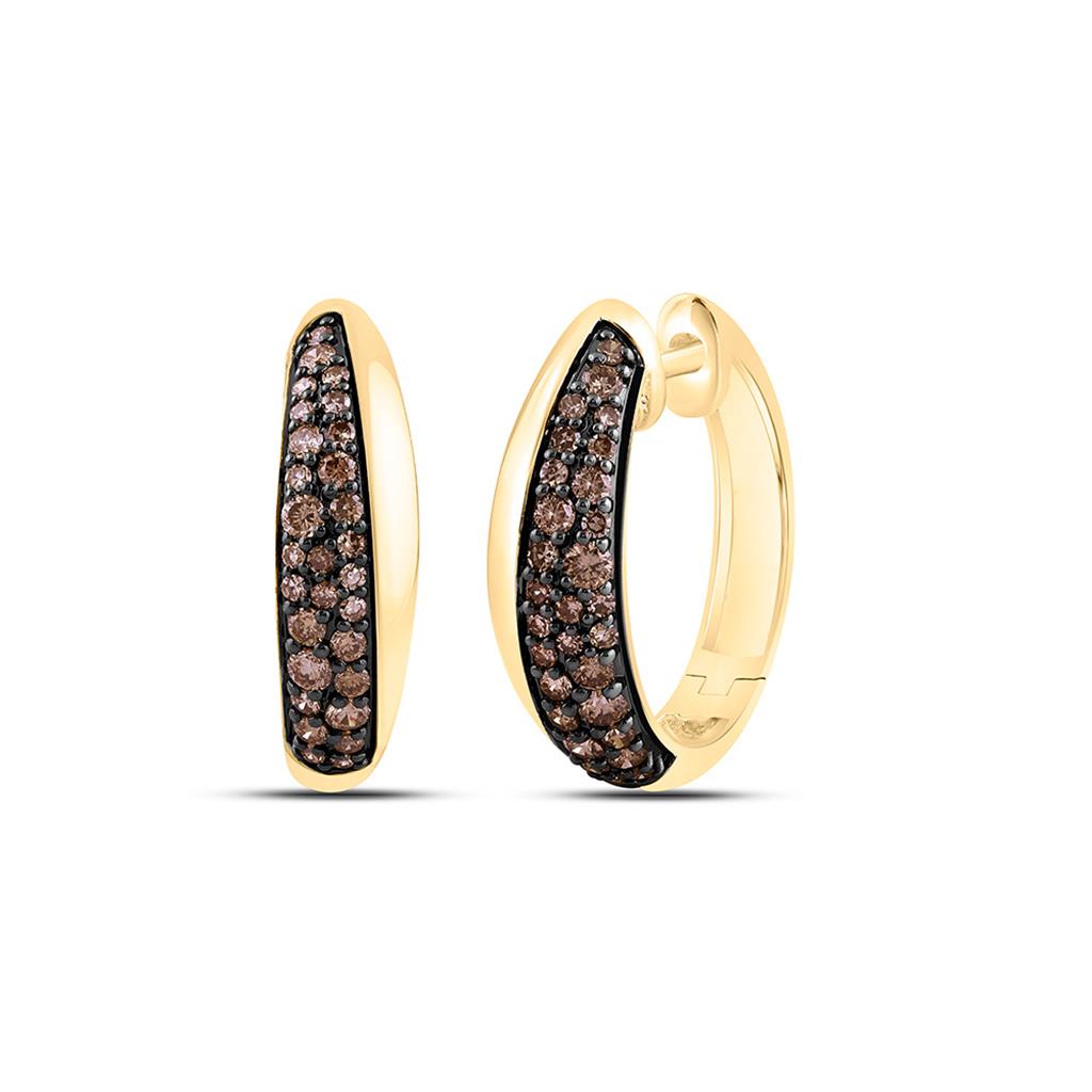 14K Yellow Or Rose Gold 3/4 Cttw Natural Diamond Fashion Cognac Natural Hoop Earring