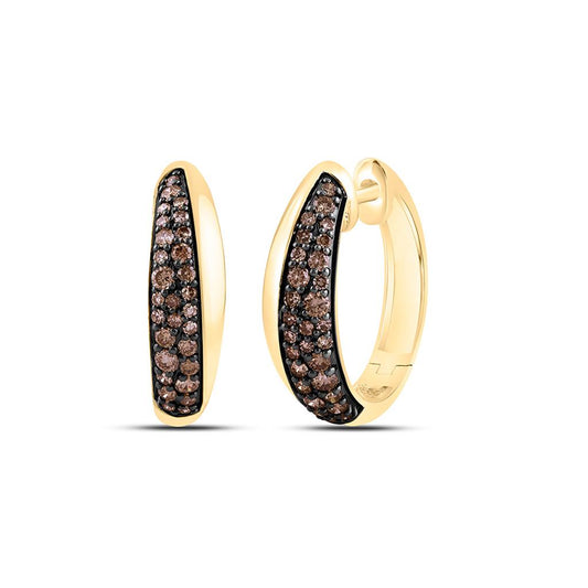 14K Yellow Or Rose Gold 3/4 Cttw Natural Diamond Fashion Cognac Natural Hoop Earring