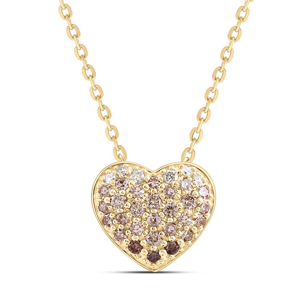 14K Yellow Gold 1/4 Cttw Natural Diamond Fashion Cognac Natural Heart Necklace (18 Inch)