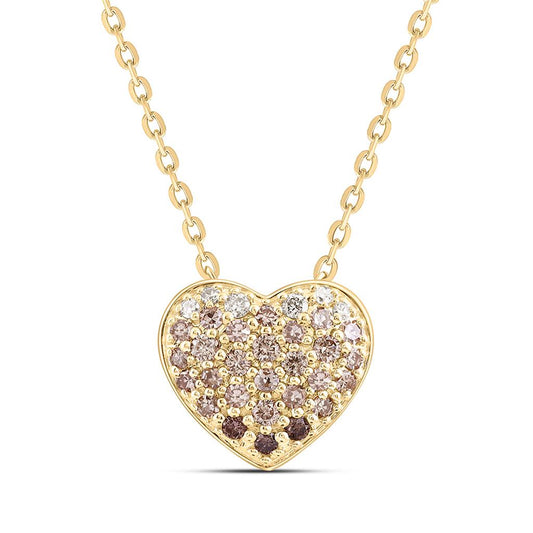 14K Yellow Gold 1/4 Cttw Natural Diamond Fashion Cognac Natural Heart Necklace (18 Inch)