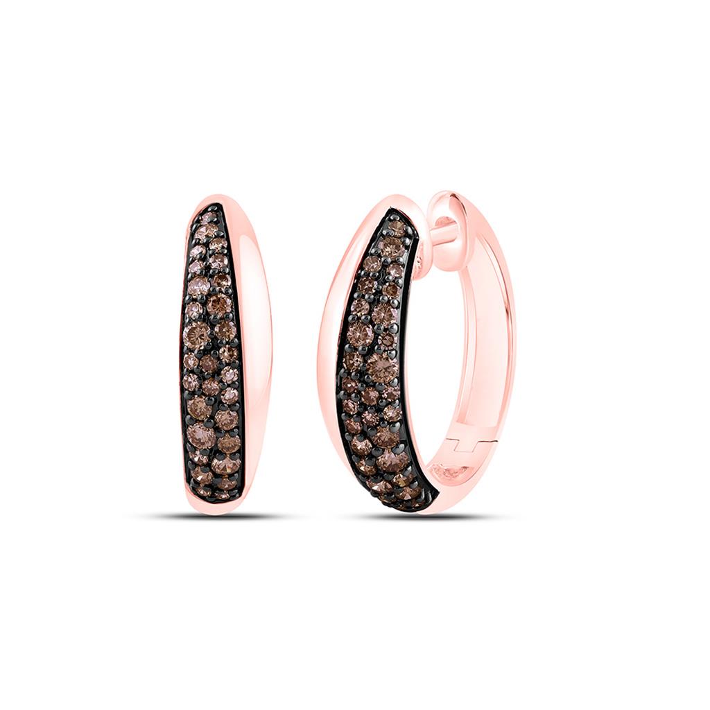 14K Yellow Or Rose Gold 3/4 Cttw Natural Diamond Fashion Cognac Natural Hoop Earring