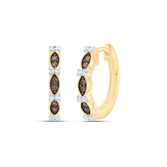 10K Yellow Or Rose Gold 1/5 Cttw Natural Diamond Fashion Cognac Natural Hoop Earring