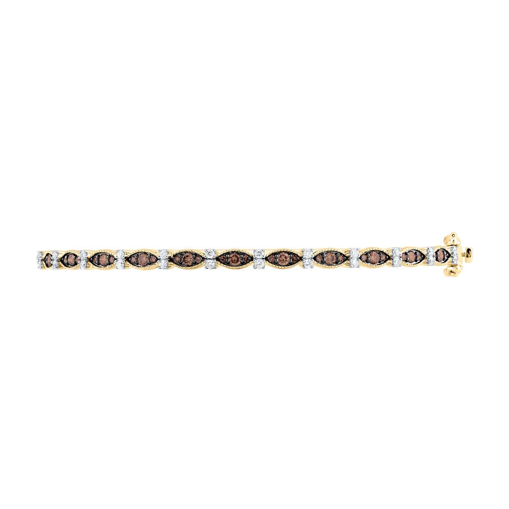 14K Yellow Gold 3/4 Cttw Natural Diamond Fashion Cognac Natural Bangle (65 x 55 Mm)