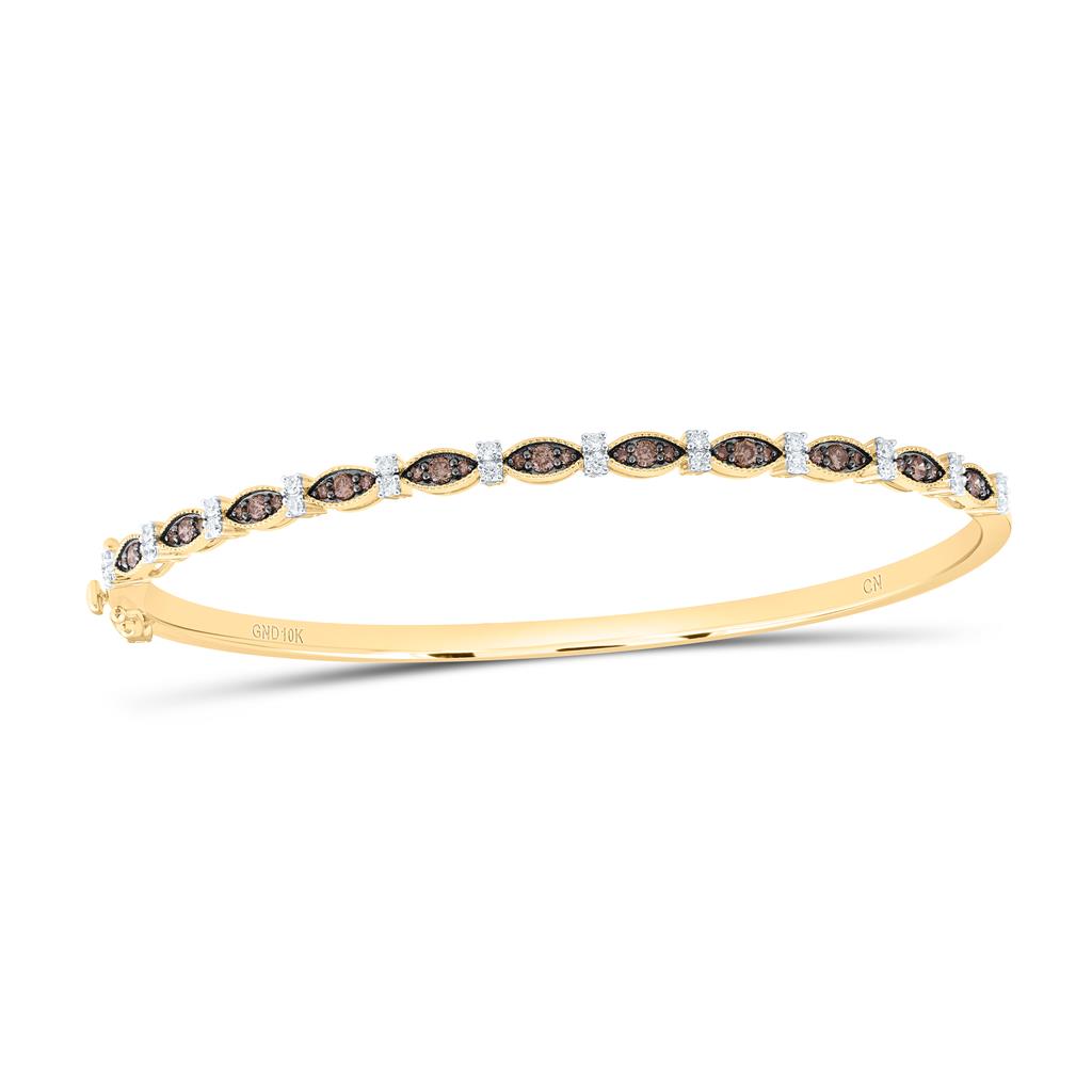10K Yellow Or Rose Gold 3/4 Cttw Natural Diamond Fashion Cognac Natural Bangle (65 x 55 Mm)