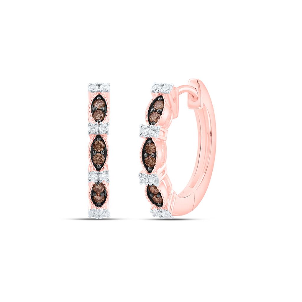 10K Yellow Or Rose Gold 1/5 Cttw Natural Diamond Fashion Cognac Natural Hoop Earring