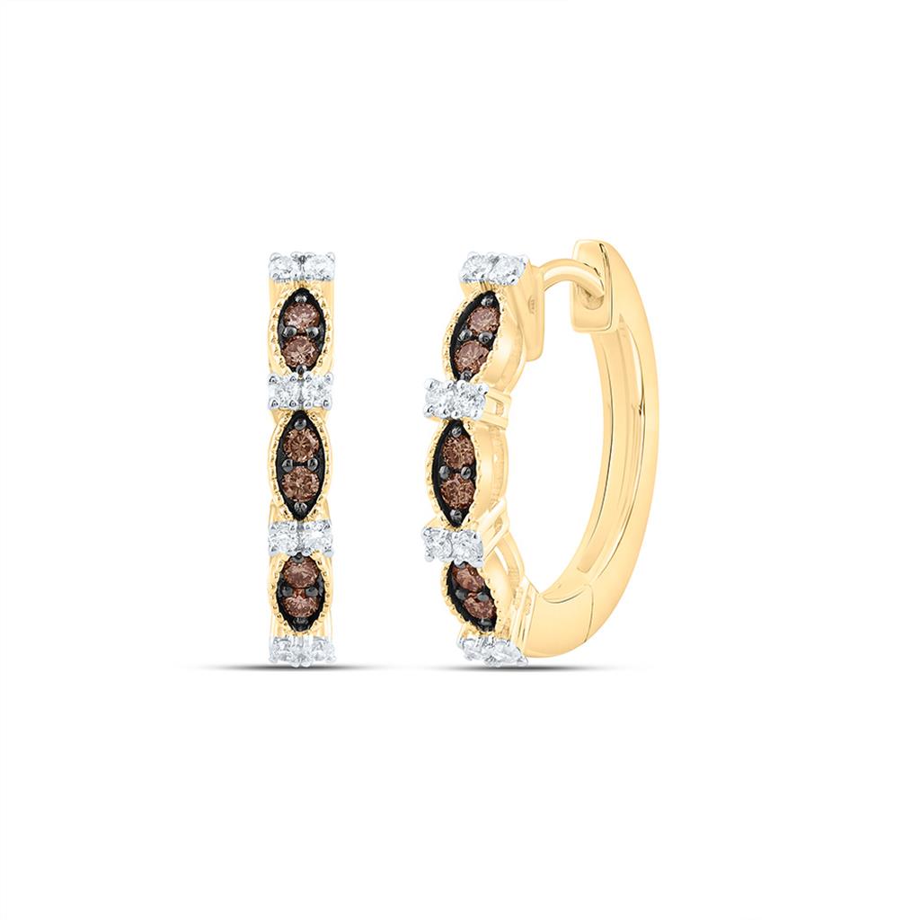 14K Yellow Gold 1/5 Cttw Natural Diamond Fashion Cognac Natural Hoop Earring