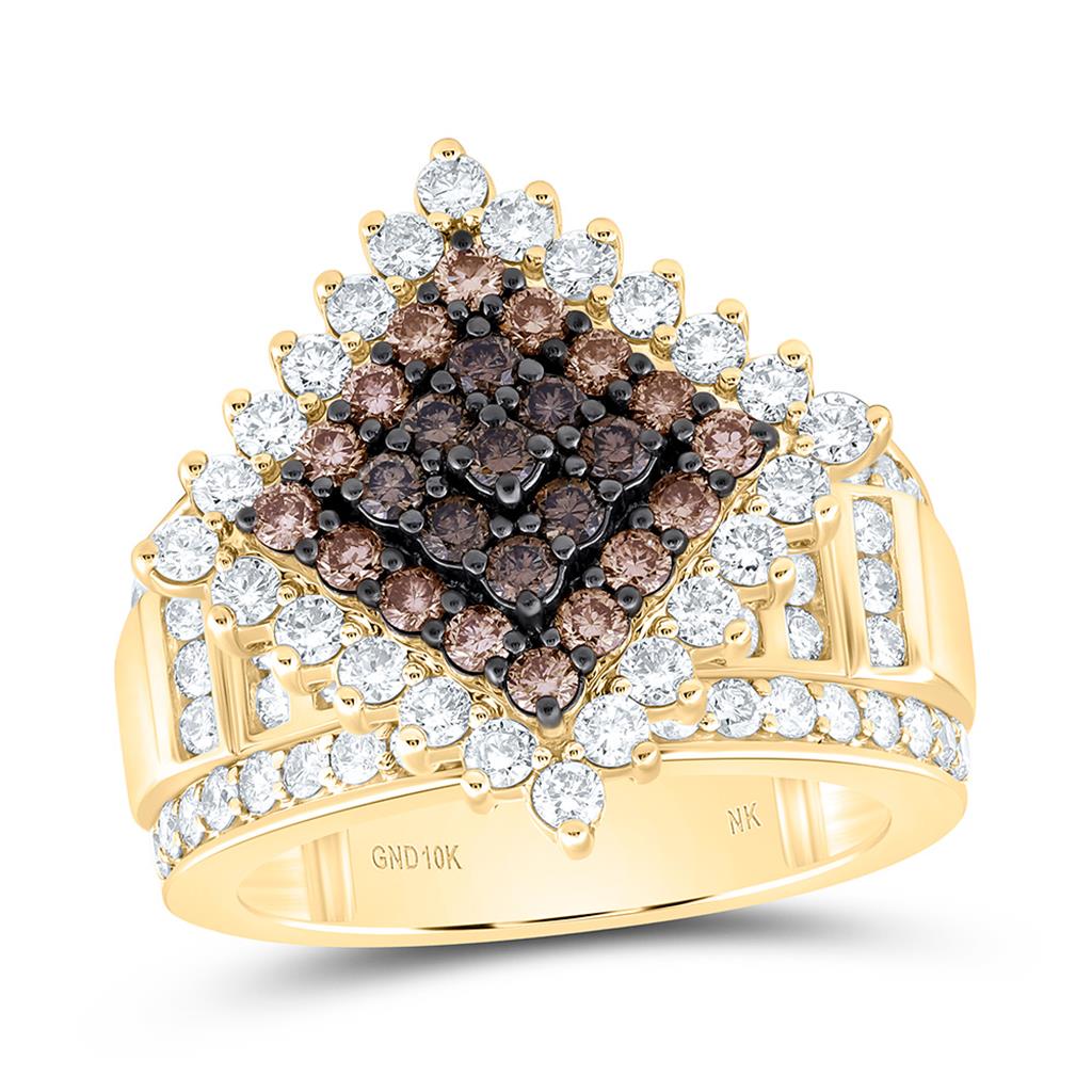 10K Yellow Gold 2 1/3 Cttw Natural Diamond Fashion Ombre Diamond Square Ring