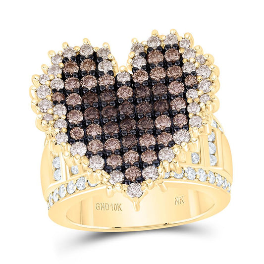 10K Yellow Gold 2 3/4 Cttw Natural Diamond Fashion Ombre Diamond Heart Ring