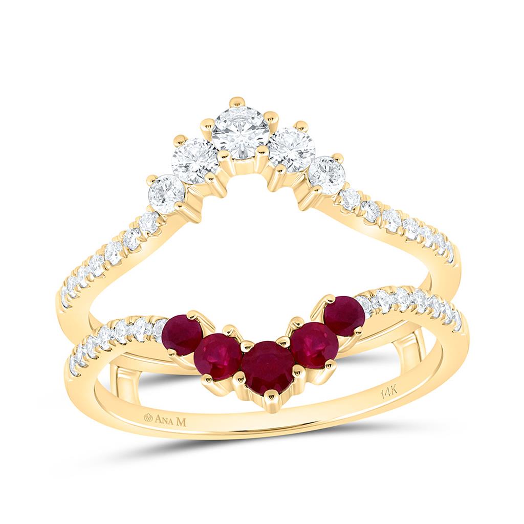 14K Yellow Gold 1/2 Cttw Natural Diamond Ana M Round Natural Gem Enhancer Ring