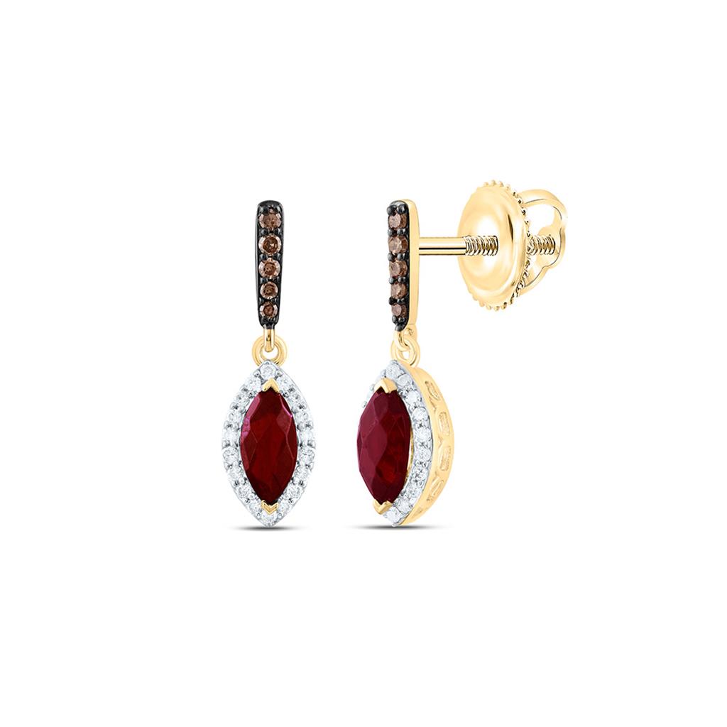 10K Yellow Or Rose Gold 1/6 Cttw Natural Diamond Cognac Natural, 6 x 3 Mm Garnet Marquise Dangling Earring