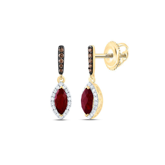 10K Yellow Or Rose Gold 1/6 Cttw Natural Diamond Cognac Natural, 6 x 3 Mm Garnet Marquise Dangling Earring